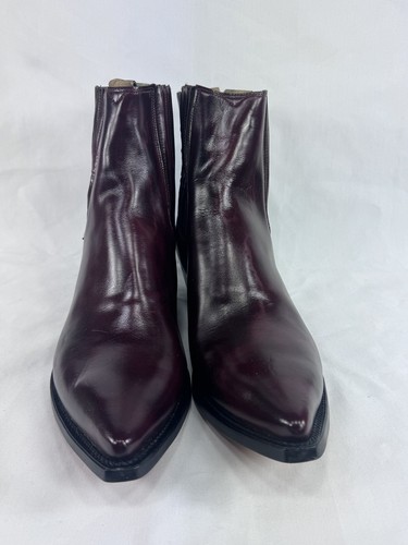 Vintage Nogales Chelsea gestapelter Absatz Knöchel Cowboystiefel Handarbeit Mexiko Burgund 11,5 - Bild 4 von 16