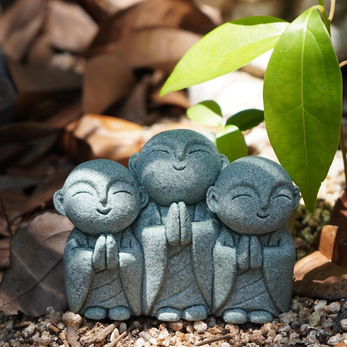 3 Japanese Jizo Statue Stone Japanese Buddha Jizo Monk Statue Figurine Memorial - Picture 8 of 12