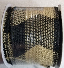 Burlap Wired Ribbon Beige Black Edge 3.5" Wide Crafts DYI Decorative