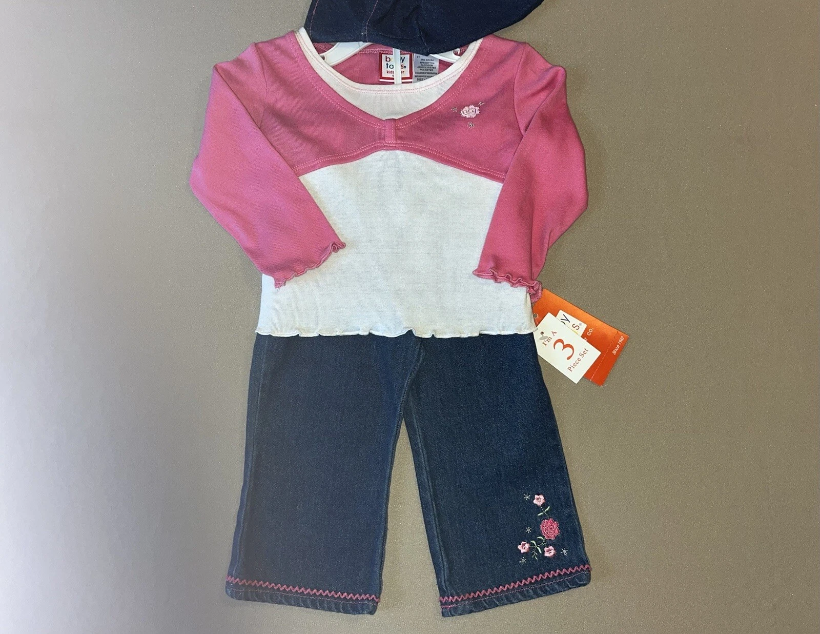 Baby Girls 18 Month “Floral” Long Sleeve Shirt, Jeans & Hat Outfit~New With Tags