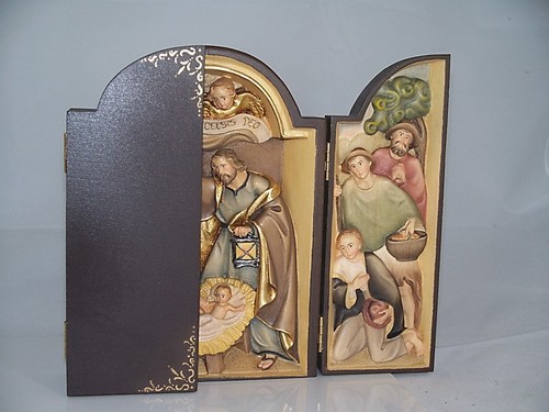 Holzschnitzerei FLÜGELALTAR KRIPPE zum Hängen/Stellen H 18cm. Krippen geschnitzt - Picture 4 of 7
