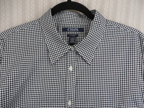 Chaps No Iron Shirt Women's 2X Black Gingham Long Sleeve Button Up Casual
