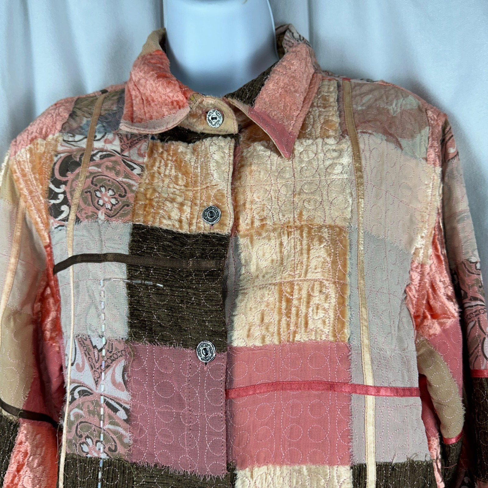 Multiples Womens Patchwork Button-Up Jacket M Ray… - image 3