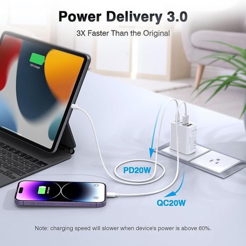 4 Port USB-C PD Fast Charging Wall USB C Charger Power Adapter 55W Type-C Brick - Picture 3 of 6