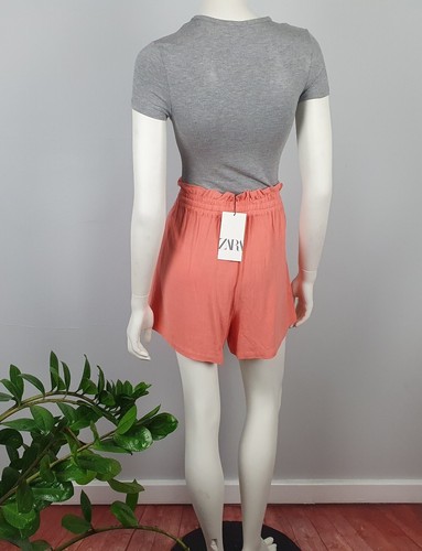 Pantalones Cortos Zara Talla EU L UK L Elásticos Cintura Alta Bolsillos Albaricoque Mujeres NUEVO - Imagen 9 de 11