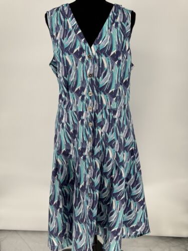 Alfani Women Sleeveless Fit-n-Flare Dress Plus Size 20W Cotton Button Down Blue