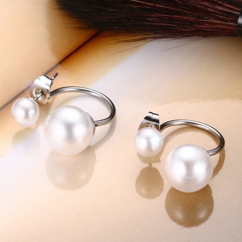 6/10mm Round Freshwater White Pearl Ear Studs Women's Stainless Steel Earrings - Picture 6 of 6
