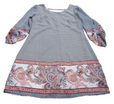 SPECKLESS Dress Geometric Paisley Trim Button up Sleeves Blouson A-Line EUC Sz S