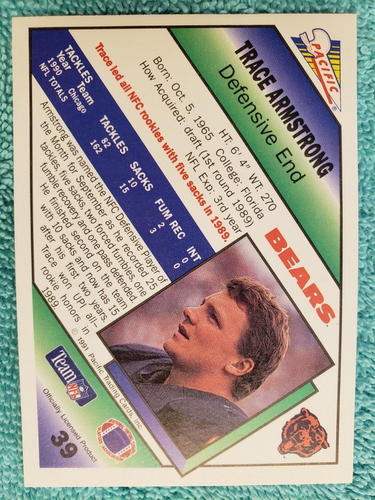 1991 PACIFIC TRACE ARMSTRONG #39 CHICAGO BEARS - Picture 3 of 4