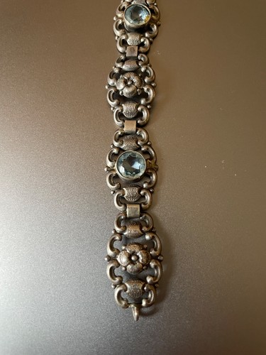 Antique trad. 835 silver german braclet, ca 1920, 7", aquamarine colored stone - Picture 6 of 6