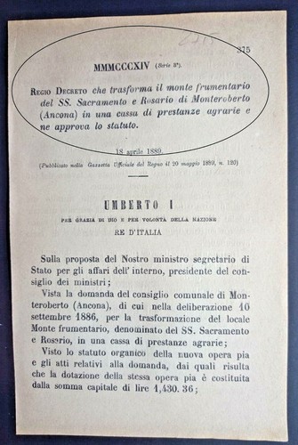 Monteroberto (An) -regio Decree Transforms The Monte Frumentario IN Casing