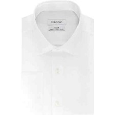 CALVIN KLEIN Striped White Dress Shirt Stretch Cotton Regular Fit M 15 1/2