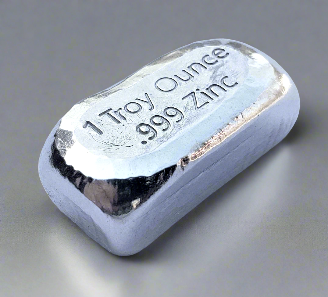 1 Troy Ounce .999 Fine Zinc Bullion Bar - Hand Poured & Stamped