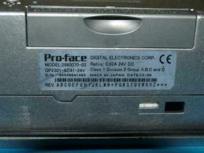 Pro-face 2980070-03 GP2301-SC41-24V 0.92A 24VDC Operator Interface