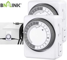 HBN Indoor 24-Hour Mechanical Timers For Electrical Outlets + 2 Grounded Outlets