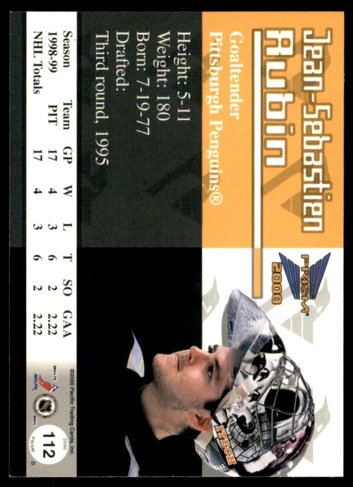 1999-00 Pacific Prism Jean-Sebastien Aubin #112 - Image 2 of 2