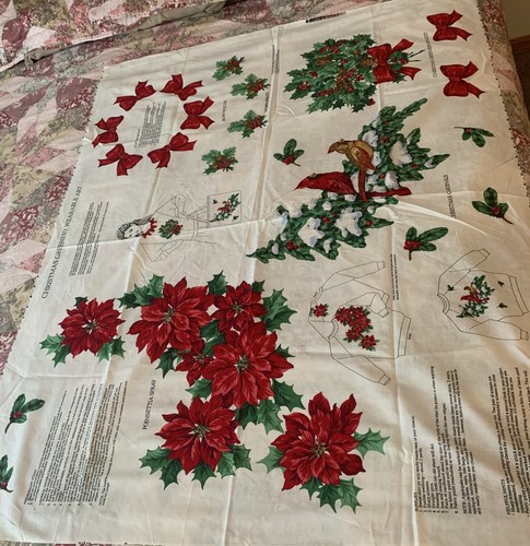 Cranston VIP Fabric Panel Christmas Greenery Arts Appliques Cotton Poinsettias - Picture 5 of 5