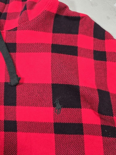 Polo Ralph Lauren Sweatshirt Hoodie Men Sz XXL Red Black Buffalo Plaid Pony - Picture 6 of 13