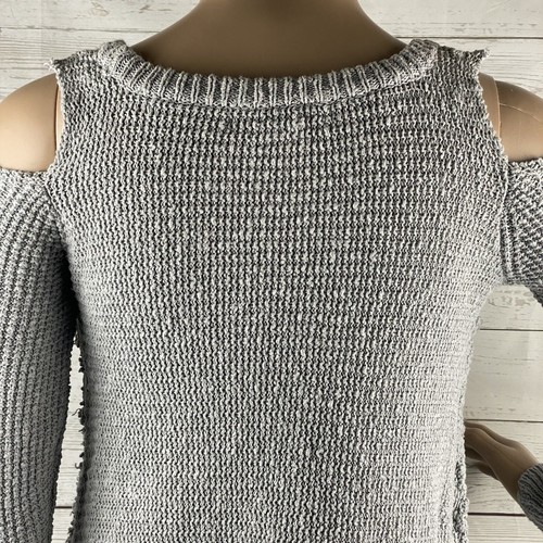 Kaisely Cold Shoulder Pullover XS grau Waffelmuster U-Ausschnitt Fransen BOHO schick - Bild 10 von 12