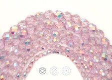 Czech Glass Fire Polished Round Faceted Beads in Crystal Pink Shimmer AB coated
