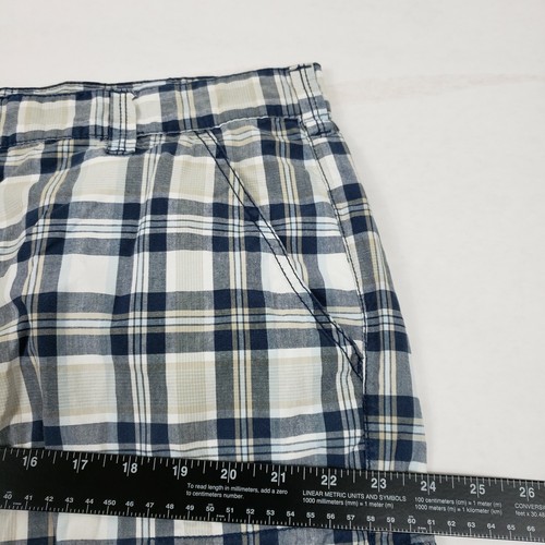 Calvin Klein Flat Front Plaid Cargo Shorts Men Size 38 Pockets Cotton Blue - Picture 5 of 10