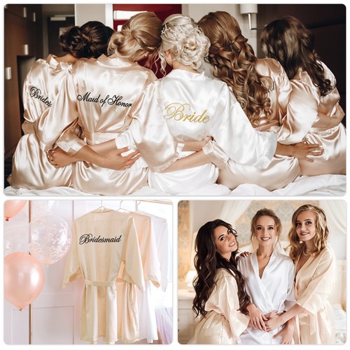 Personalized Wedding Robe Bridesmaid Bride Mother Dressing Gown Satin Silk UK - Picture 4 of 27