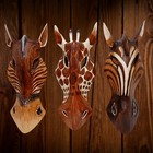 Giraffe Horse Wood Mask Animal Safari Hand Carving Wall Decor 10 in Set02