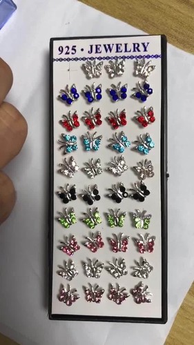 20 Pairs 925 Silver Butterfly Women Crystal Rhinestone Ear Stud Earrings Gifts - Video 1 of 1