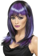 Smiffys Women's Black and Purple Witch Wig, One Size, Glamor Witch Wig,502057032