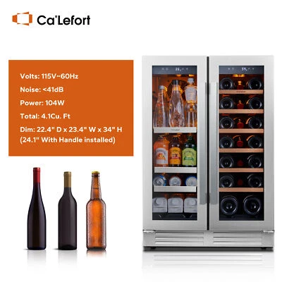 Ca'Lefort 24" Large Capacity Dual Zone Wine Cooler&Beverage Refrigerators 2 In 1