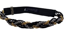 Vintage Ginnie Johansen Braided Belt Black White Gold Ornament Adjustable SML