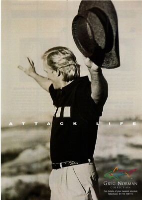 PEEP16 GOLF WERBUNG 12 X 9'' GREG NORMAN SHARK SAMMLUNG KLEIDUNG