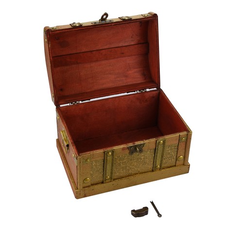 Vintage Wooden Pirate Treasure Chest Box Trinket Keepsake Storage Case with Lock - Picture 7 of 10