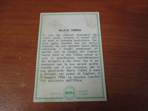 Figurina Calciatori MIRA 1965-66 MARIO TIDDIA - CAGLIARI Recuperata orig - 第 2/2 張圖片
