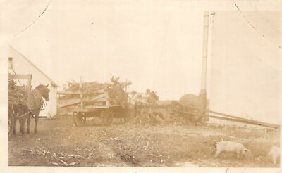 H90/ Interesting Non-Postcard Photo c1910 Farm Harvest Scene Steam Power 180