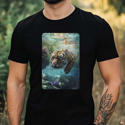 Herren T-Shirt Tiger schwimmt im Ozean Motiv Baumwolle Größe XS bis 5XL
