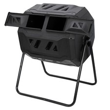 Compost Bin Outdoor Dual Chamber Tumbling Large Composter 43Gallon Tumbler Black