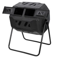 Compost Bin Outdoor Dual Chamber Tumbling Large Composter 43Gallon Tumbler Black
