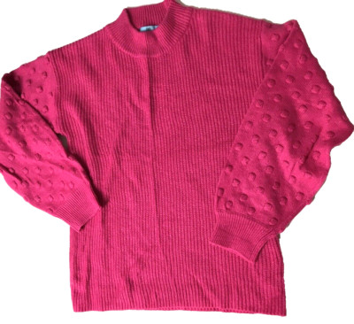 NWT CeCe Hot Pink Long Sleeve Knit Mock Neck Sweater Size S MSRP $89!