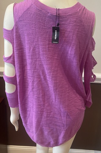Express Purple Cold Shoulder Arms Tunic Top Oversized Size XS Sweater NWT $50 - Picture 5 of 12