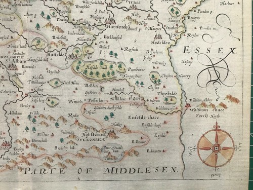 1607 Antike Saxton / Hole County Karte - Hertfordshire - aus Camdens Britannia - Bild 4 von 5