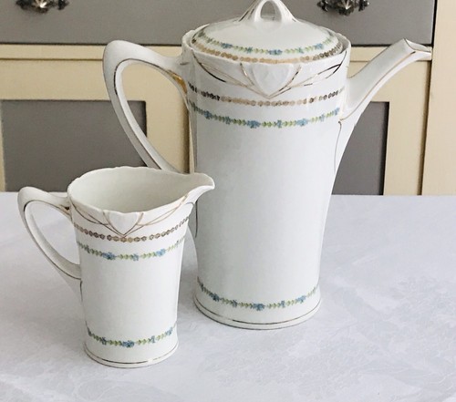Antik Jugendstil Porzellan Kaffee Kernstück Kanne Sahnegießer Weimar So Schön - Bild 11 von 24