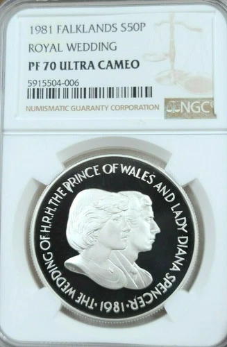 1981 FALKLAND ISLANDS SILVER 50 PENCE ROYAL WEDDING NGC PF 70 ULTRA CAMEO RARE