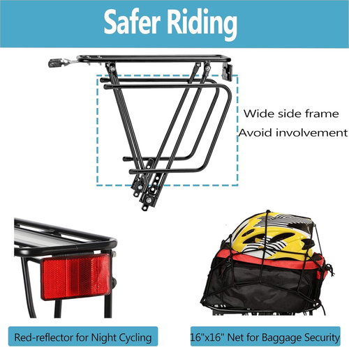 Rear Bike Rack,Bike Cargo Rack,Bicycle Pannier Rack with Reflector and Cargo Net - Picture 4 of 9