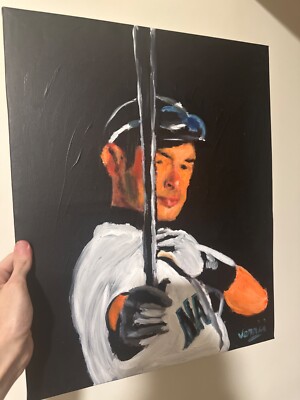 ichiro suzuki oil painting Baseball art autographed by the artist Hall of fame