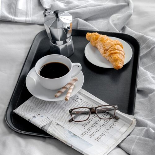 1x Black 41cm x 30.5cm Rectangle Non-Slip Serving Tray Plastic Food Tea Trays - Picture 4 of 7