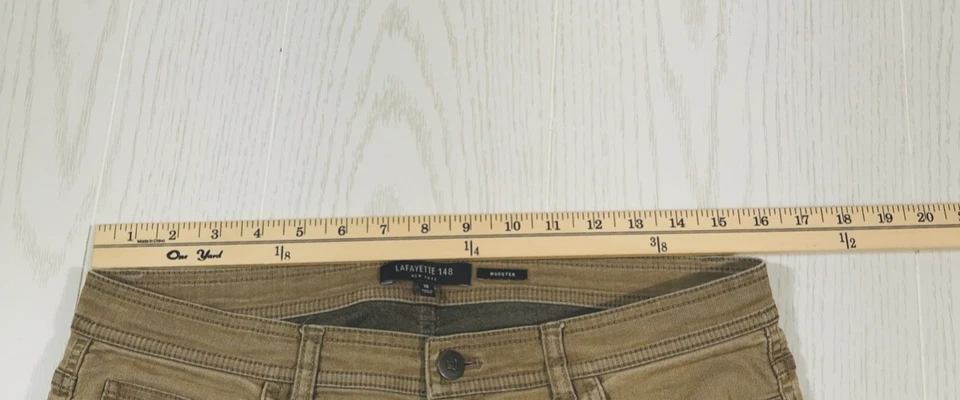 Pantalones de lana Lafayette 148 para mujer 10 marrón mezcla de algodón tiro medio elásticos preppy Foto 3 de 4