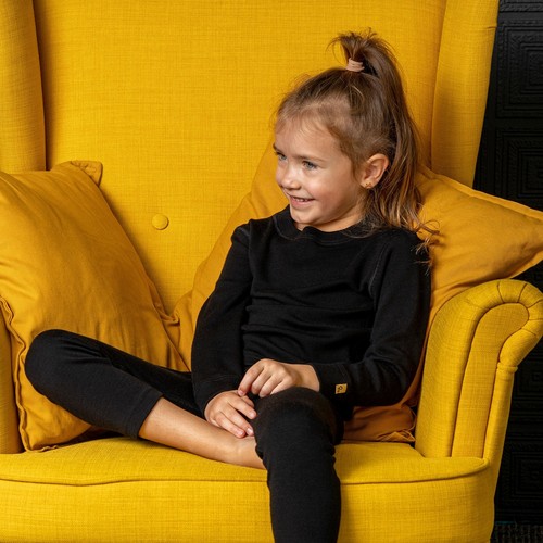 Organic Unisex Kids Slim Pants * Thermal Fleece Merino Wool Leggings 250 Black - Picture 6 of 12