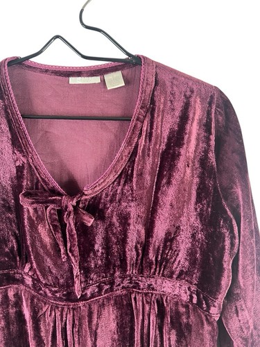 Y2K Velvet Babydoll Top Womens S Wine Tie Front Fairy Whimsigoth Renaissance - Picture 4 of 11
