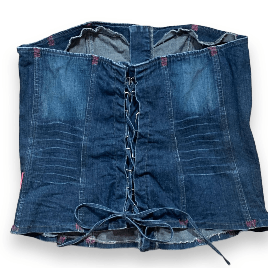 Tripp NYC Denim Crop Top Corset Strapless Hook Lace Up Tripp NYC Denim Crop Top Corset Strapless Hook Lace Up